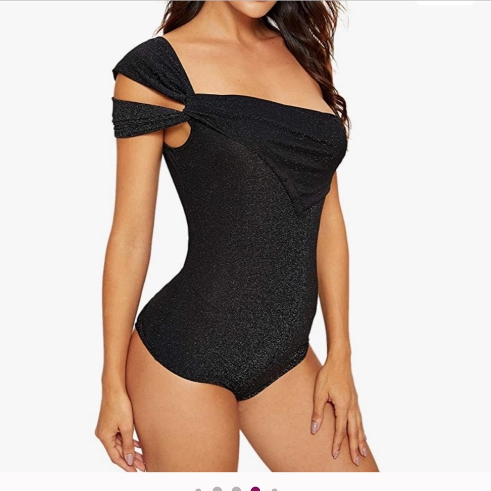 One Shoulder Asymmetrical Glitter Bodysuit XS - Picture 6 of 11